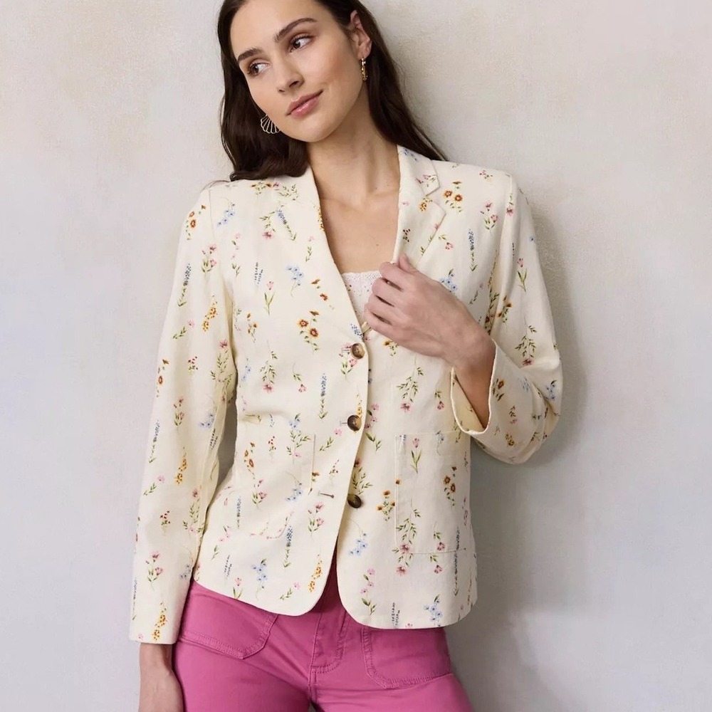 Coquette Cottagecore Linen Blend LC Lauren Conrad Floral Blazer Jacket Cream XXL